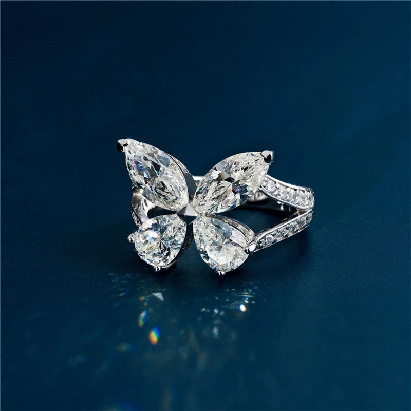 Aimgal Fine Jewelry S925 Sterling Silver Butterfly Cocktail Ring 18k Gold Plated Leb 8A High Carbon Diamond Engagement Part