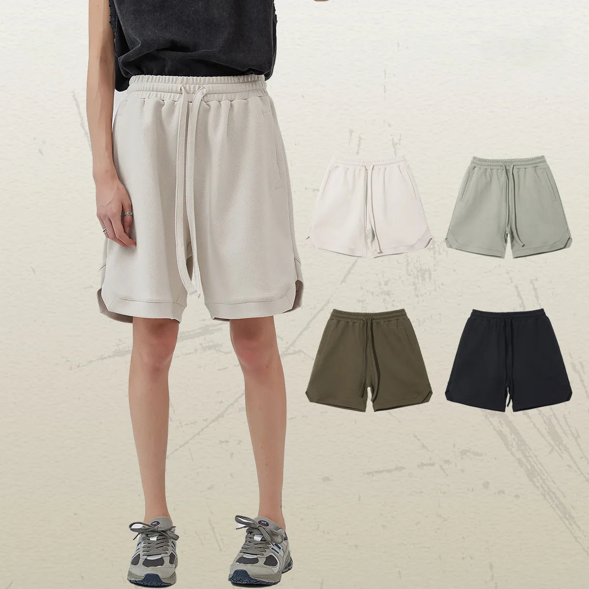 Loose Pocket Twill Drawstring Elastic Split Casual Shorts Jogging Homme Clothing for Men Bermudas De Hombre