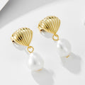 Wholesale Vintage Irregular Pearl Earrings 925 Sterling Silver Gold Plated Natural Freshwater Pearl Shell Drop Earrings