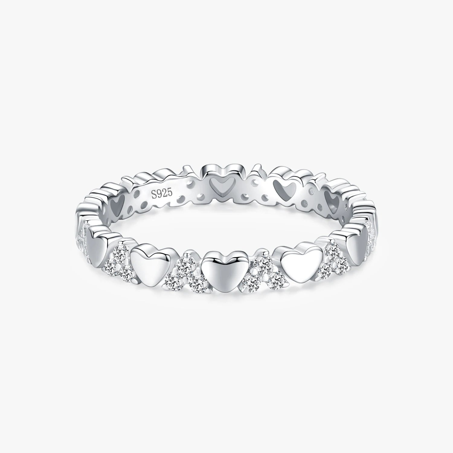 Ailmay Top Quality Real 925 Sterling Silver Exquisite Luxury Heart Stackable Finger Rings for Women Wedding Engagement Jewelry
