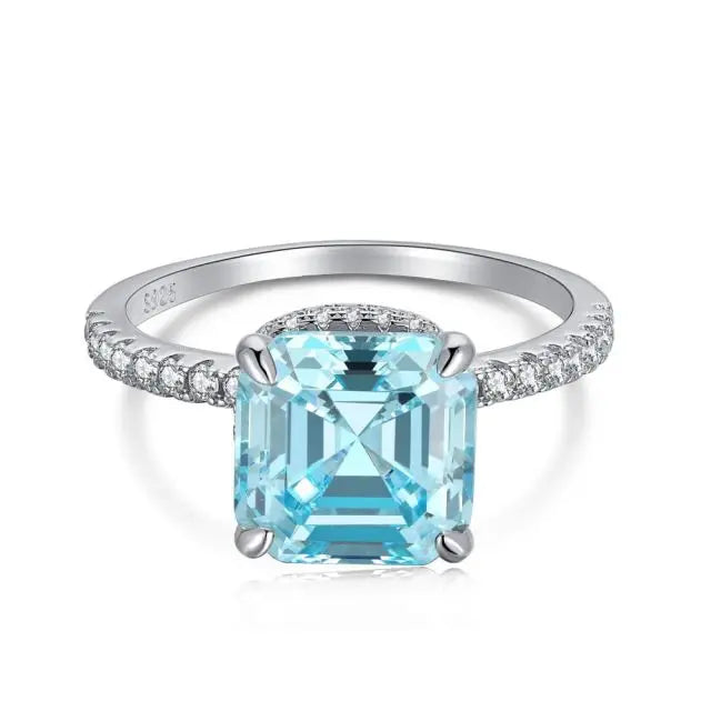 925 Sterling Silver 9mm Asscher Cut Ring with Pure Brilliance Zirconia Classic Wedding and Party Jewelry Waterproof
