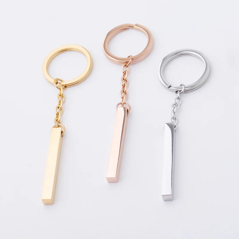 18K Gold PVD Plated Blank Engraving Stainless Steel Keychain Bar Pendant Key Chains