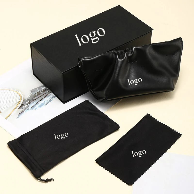 LBAshades Black Glasses Bag Leather PU Sunglasses Box Packaging Soft case Glasses case Set Custom LOGO