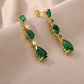 Vintage Jewelry 18K Gold Plated Long Earrings Elegant Crystal Water Drop Dangle Earrings for Women Bridal Wedding