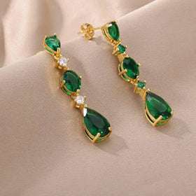 Vintage Jewelry 18K Gold Plated Long Earrings Elegant Crystal Water Drop Dangle Earrings for Women Bridal Wedding