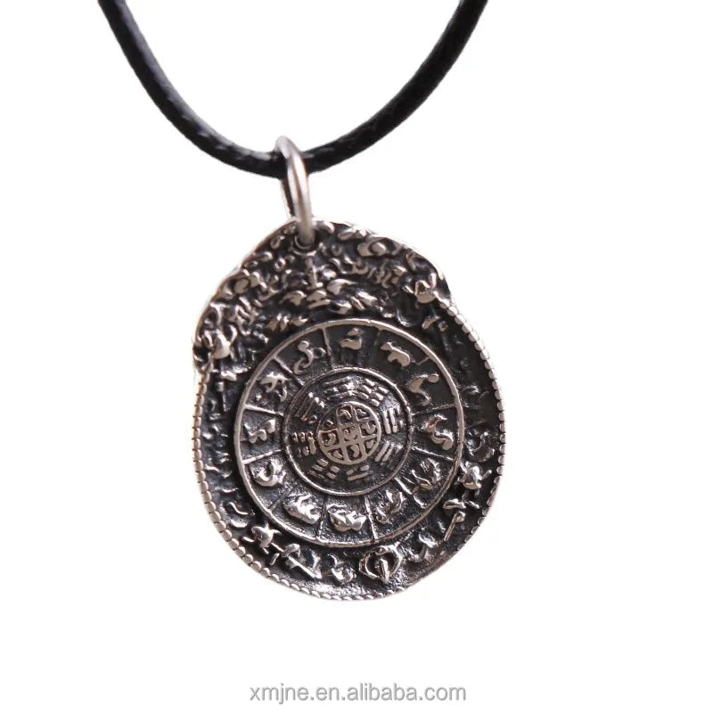 Authenticated Sterling Silver 999 National Fashion Amulet Figure Antique Tibetan Eight Treasures Chinese Zodiac Pendant