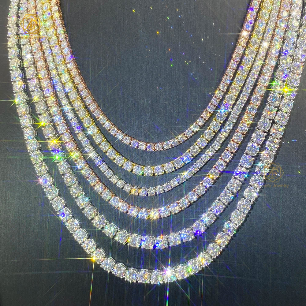 Pass Diamond Tester 2mm+6.5mm Round Brilliant Vvs Tennis Necklace 925 Sterling Silver Delicate Moissanite Tennis Chain