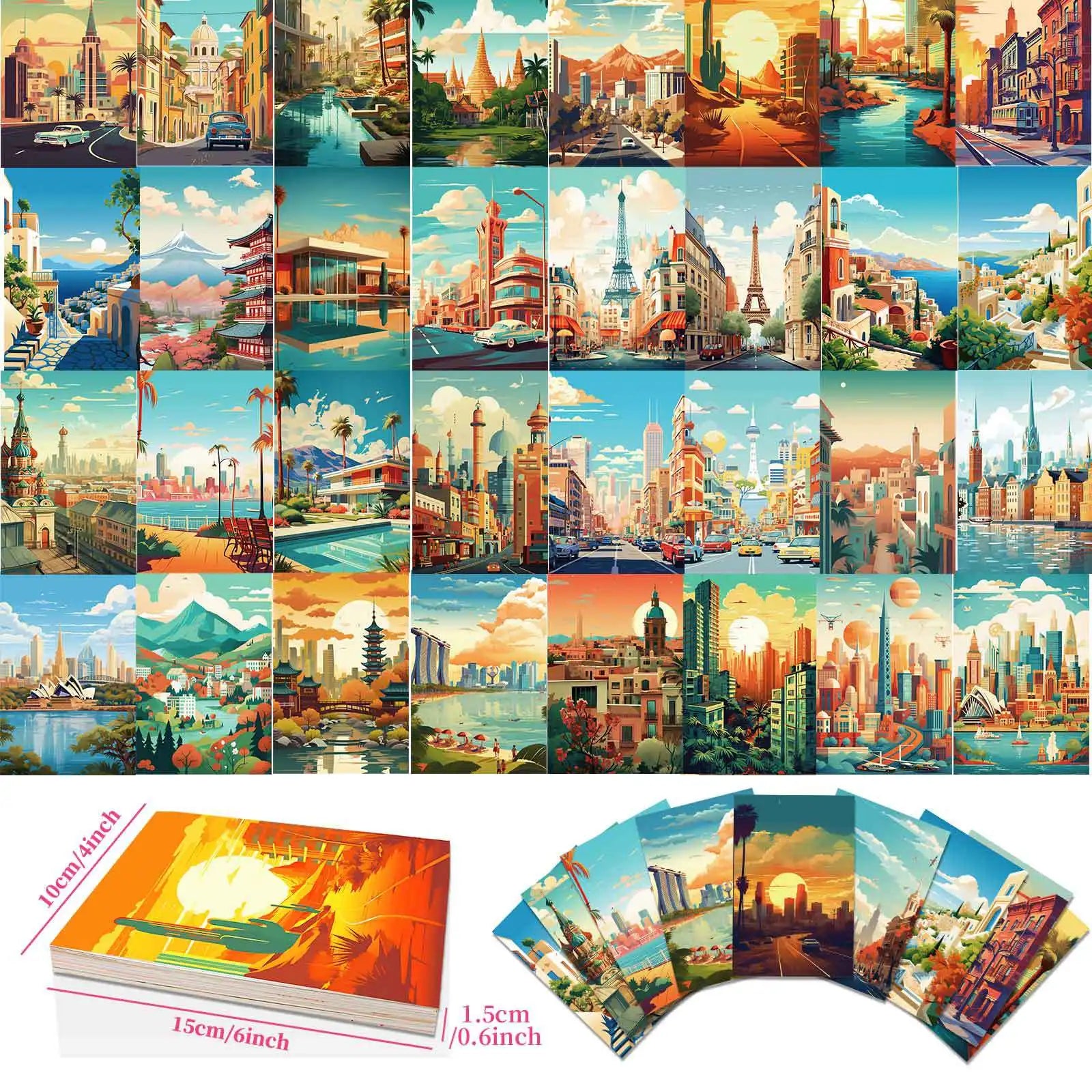 15CM 50PCS World Travelling Cities Wall Art Collage Landscape Vintage Travel Poster