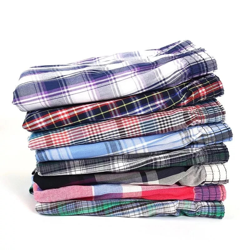 Hot Mens Underwear Boxers Shorts Casual Cotton Sleep Underpants Quality Plaid Loose Comfortable Homewear Striped Arrow Panties