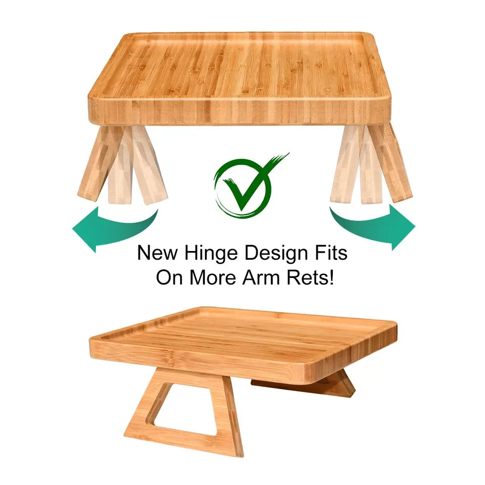 Adjustable  Home Clip on Wooden Bamboo Coffee Armrest Shelf Sofa Arm Rest Table Trays Rectangle for Wide Couches