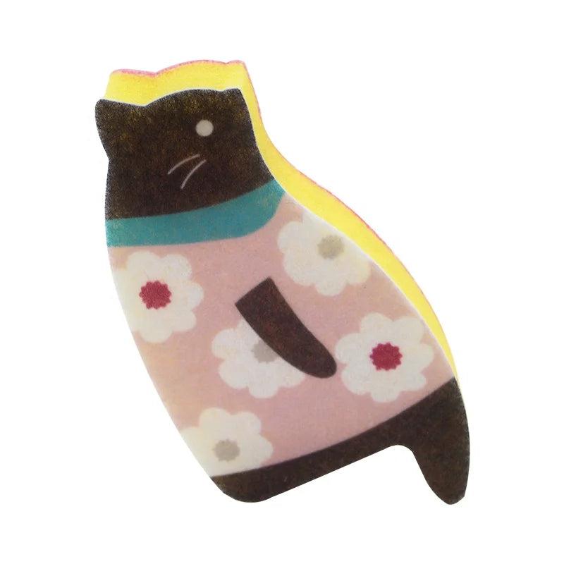 Pink Color  Cat Shape Three Layers Kitchen Clean Sponge Scouring Pad