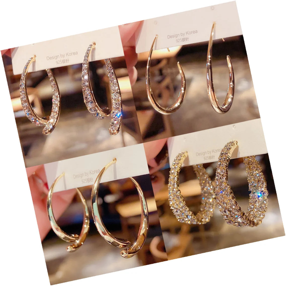 DAIHE Vintage Zircon Exaggerated Big Hoop Earrings Women Girls Rhinestone Earrings