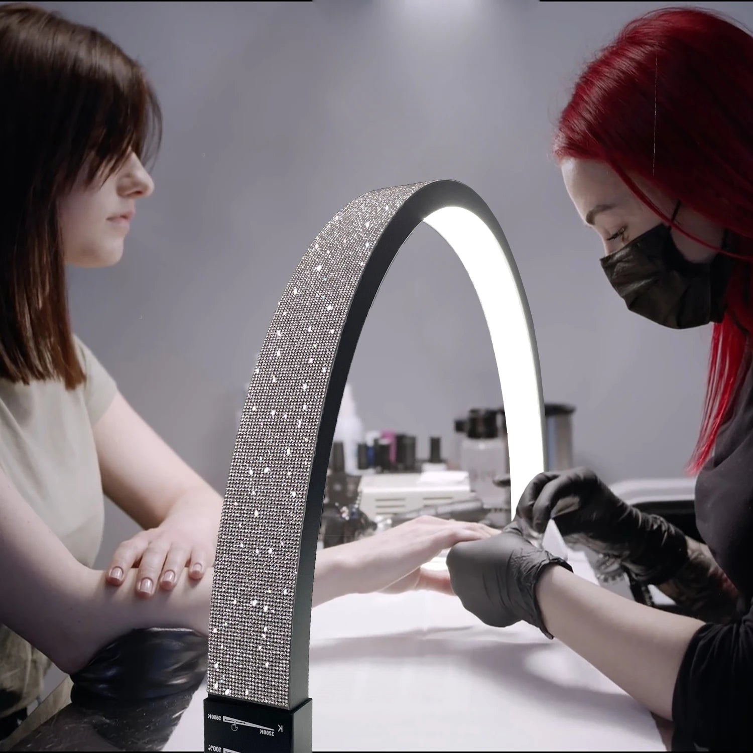 30inch 45W Arc U-shaped Nail Desk Light Manicure Lamp with Rhinestones Moon Light Lamp for Lashes Table Nail Tattoo Beauty Lamp
