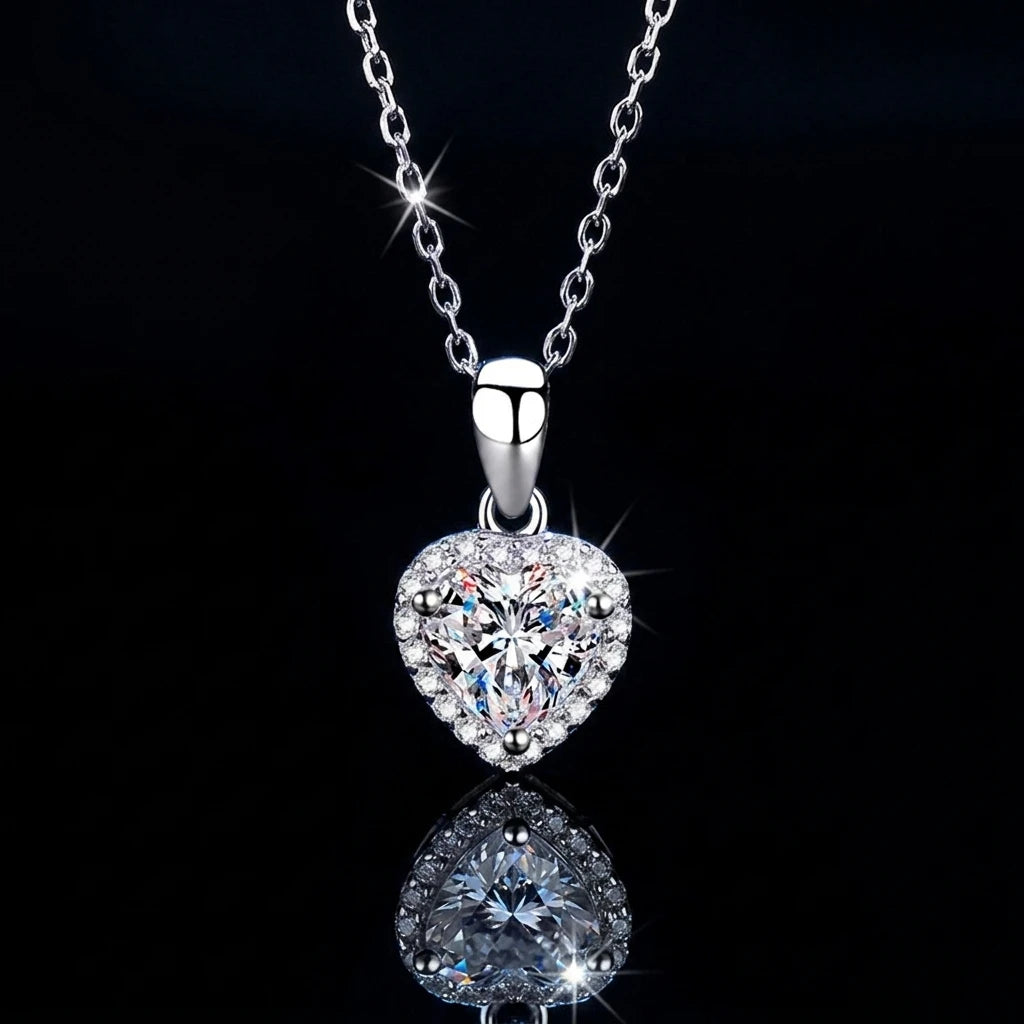Ready to Ship Full Diamond 1 Carat D Color GRA Moissanite Heart Cut Pendant S925 Sterling Silver Necklace for Women