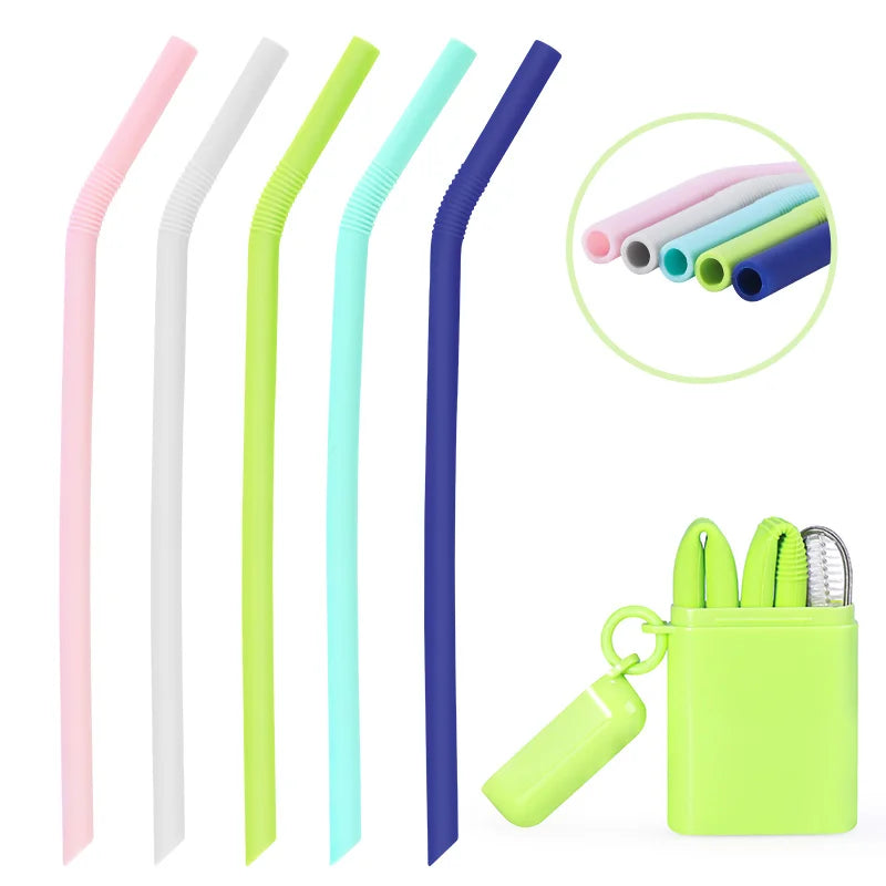 Eco Friendly Collapsible Straw Storage Box Reusable Silicone Foldable Drinking Straw