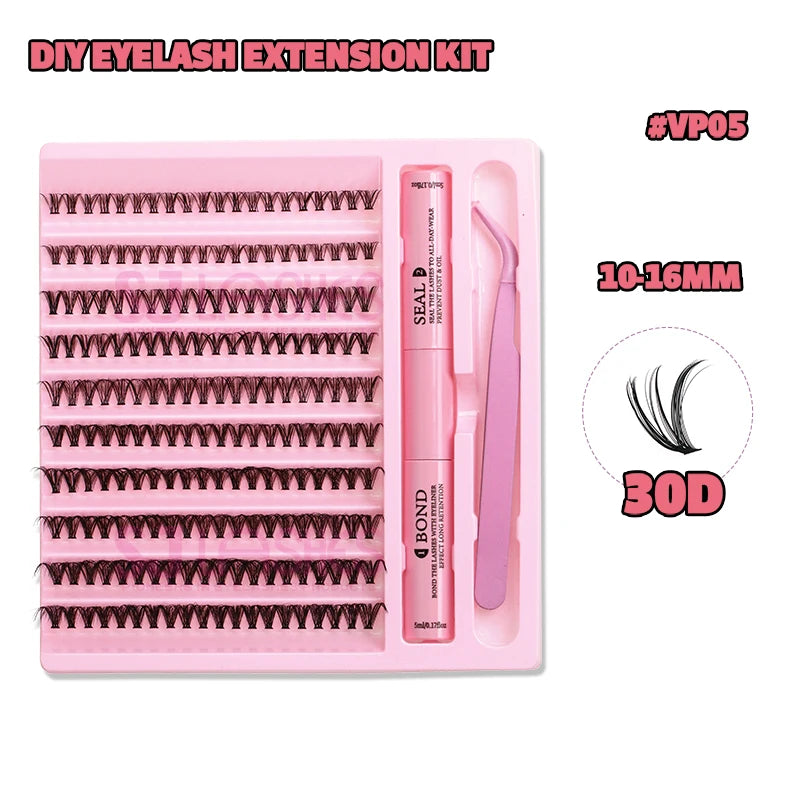 Free Samples Diy Pre Cut Lashes Segmented Eyelash Cluster Eye Lash Extensions Kit With Eyelash Bond and Seal Wholesale