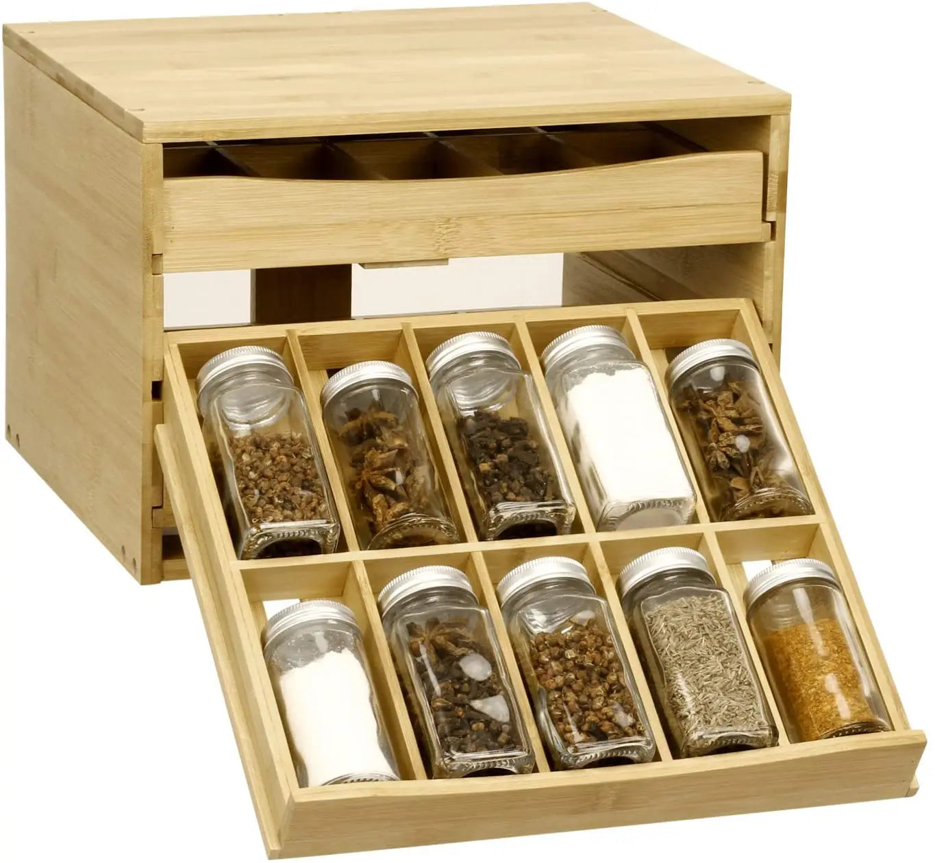 Bamboo Spice Rack Organizer for Cabinet 3 Tier Spice Drawer Organizer Insert for Pantry Counter Top Sturdy and Non-slip Spice Sh