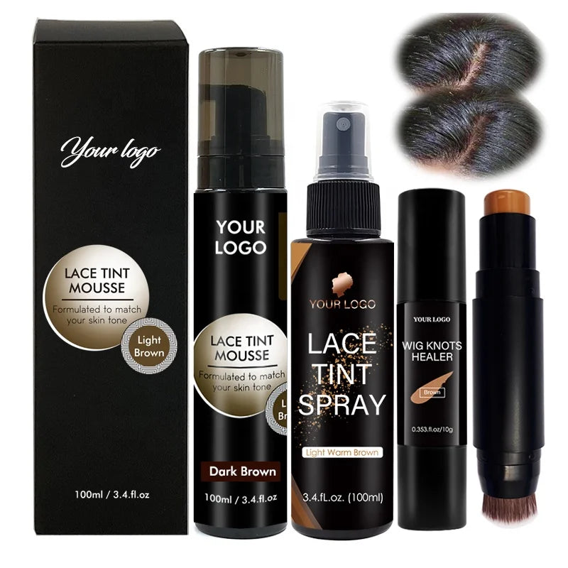 Private Label Waterproof Brown Skin Tone Natural Formula Closure Frontal Wig Knot Healer Lace Tint Stick Spray