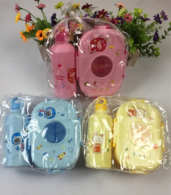 Cartoon Children Lunch Box Plastic Bento Lunch Box School Kids Lunch Box With Water Bottle Sets