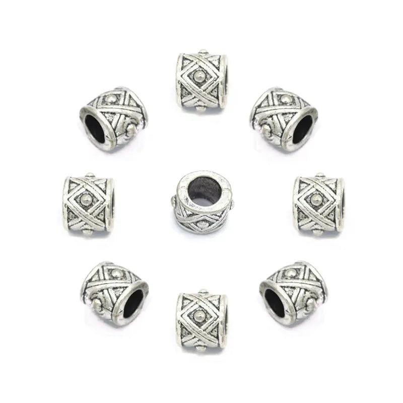 Antique Silver Color Big Hole Beads Spacers Beads Fit Bracelet Necklace Charm Jewelry Accessories DIY Findings R160