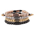 New Design Black CZ Pave Charm Stainless Steel Bead Men Jewelry Macrame Custom Friendship Bracelet