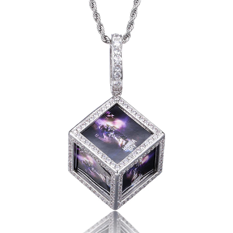Memory Diamond Custom Pendant Cube Photo Necklace Family Personalized Portrait 6 Picture Jewelry Hip Hop Ice Out Necklaces