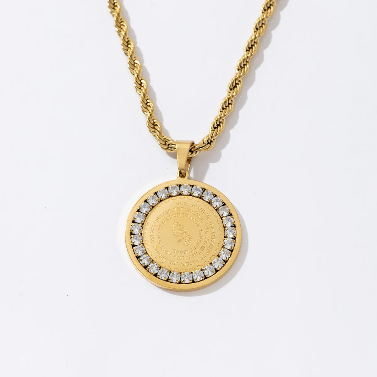 Waterproof Tarnish Free Hypoallergenic 18K Gold Plated Stainless Steel Cubic Zirconia Signature Prayer Warrior Necklace