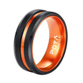 POYA 8 mm Orange Ring Black Plated Tungsten Wedding Band With Anodized Aluminum Liner Interior