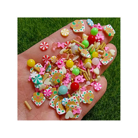 500g Christmas Decoration Polymer Clay Mint House Gingerbread Man Circle Slices Sprinkles with Beads for Slime Filler Crafts