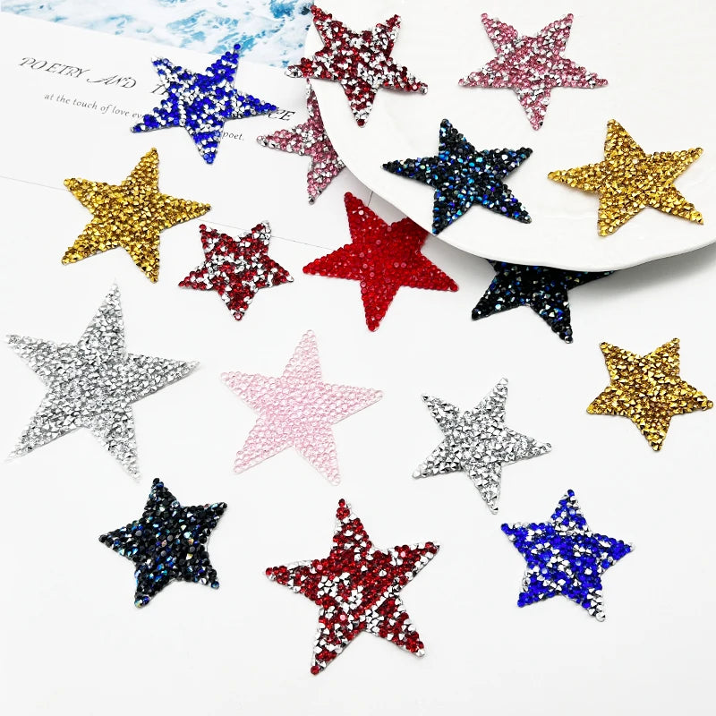 Crystal Hot Fix Star Embroidery Patches Rhinestone Sparkle Star Motif for Clothing Accessories Easy Glue Iron-On