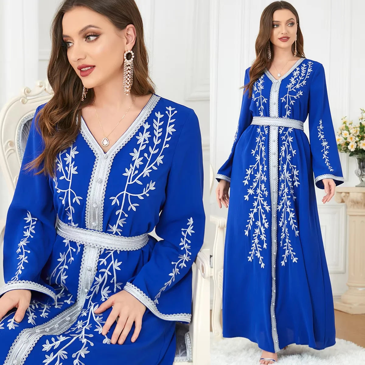 2025 Latest Embroidery Abaya Designs Modest Pattern Islamic Clothing Moroccan Robe Gamis Muslim Women Arab Gown Dubai Muslims