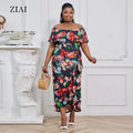 Wholesale Women's Dress Fashion Temperament Printed Ruffle Skirt One Shoulder Plus Size Dress