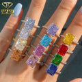 2025 Trendy S925 Silver Super Sparkle Square 5A Ice Flower Cut Colored Zircon Simulated Diamond Ring Women Fashion Jewelry