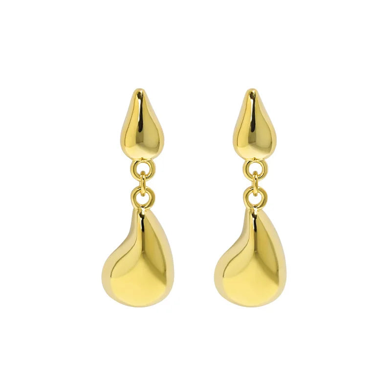 Temperament 18K Gold Drop Shape Earrings S925 Sterling Silver Long Stud Drop Earrings
