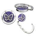Round Metal Hanger Hook Holder Unique Folding Portable Butterfly Pattern Fashion Table Hook Crystal Alloy Purse Handbag