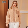 Winter Real Fur Fleece Fuzzy Faux Warm Shearling Jacket Short Teddy Coat With Pocket Ladies Winter Jackets