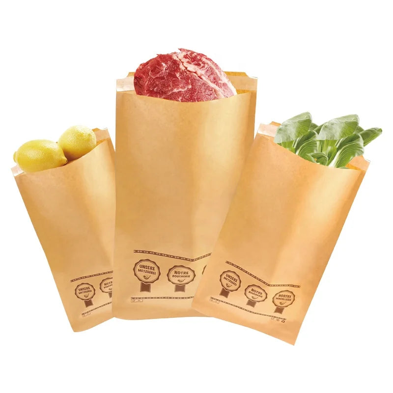 Biodegradable Food Grade Paper Bags Natural Kraft Paper Fresh Beef Chicken Meat Bags