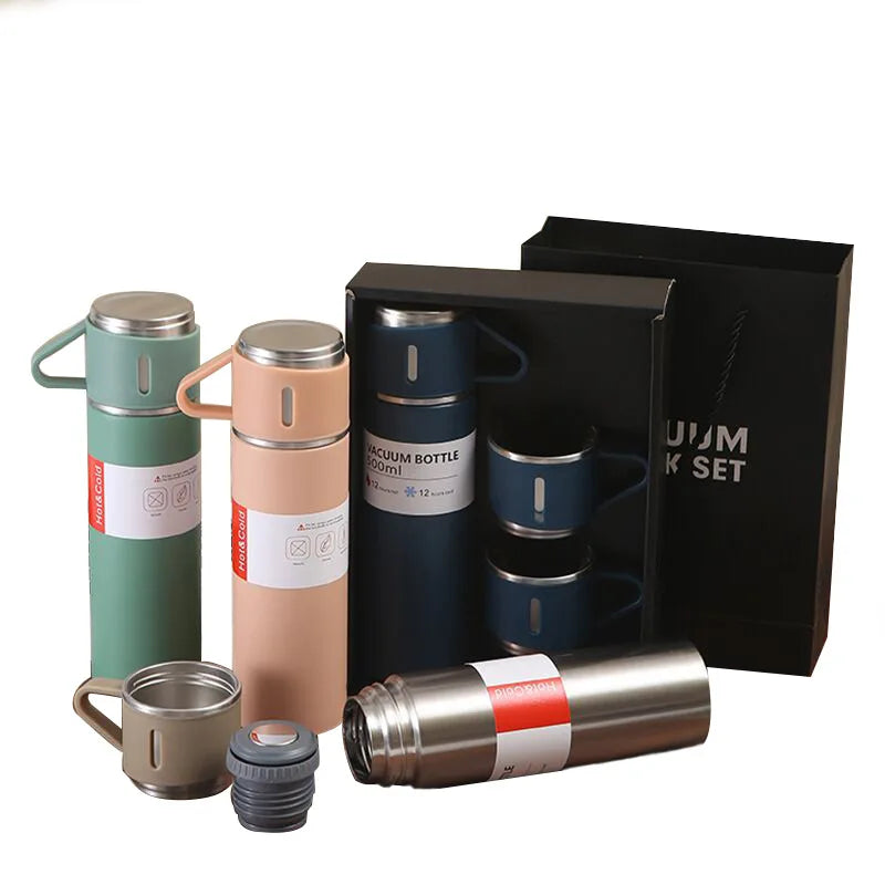 3 in 1 Set of Thermos Mug Leak_Proof Travel Thermo Cup for Tea Water Coffee 500ML Double Stainless Steel Thermal Mug Gift Set