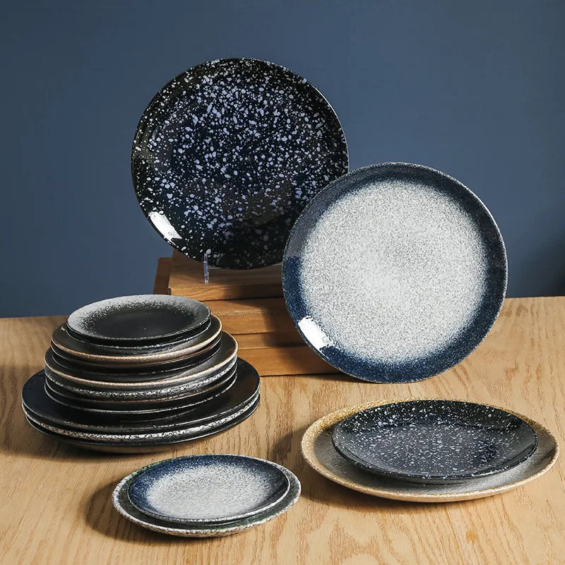 Hotel Restaurants Ceramic Dinnerware Round Dishes Steak Plates Creative Stoneware Sushi Dessert Plate Cuisine Plate