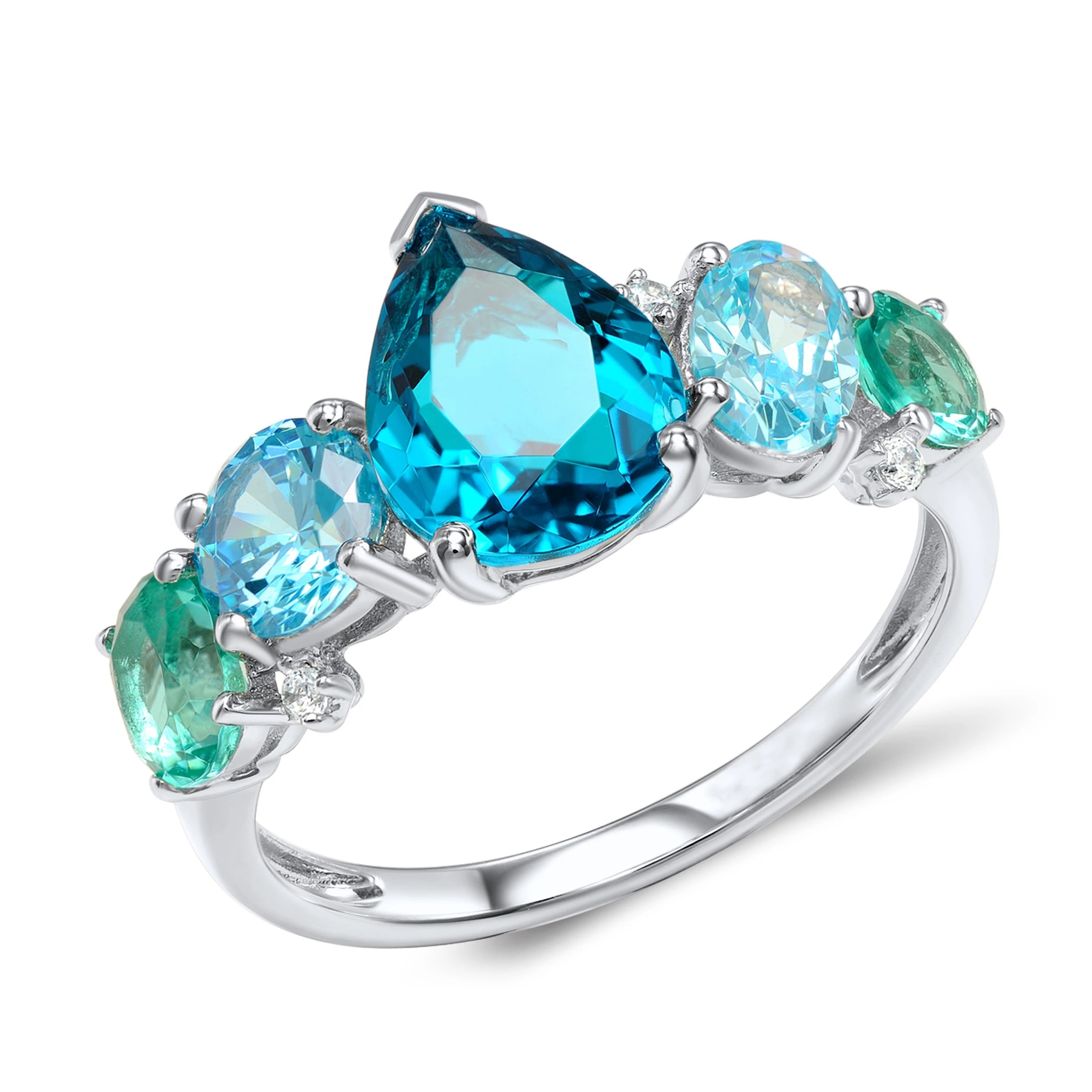 Customised 925 Sterling Silver Rhodium Plated Women's Engagement Ring with Pear Cut Synthetic Gemstone for Weddings and Parties