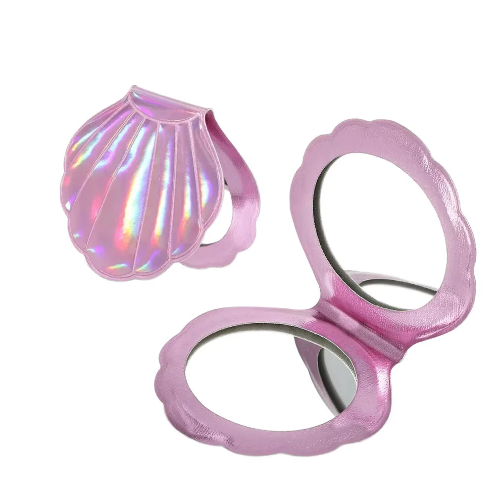 Zonyin Trendy Shell-Shaped Folding Double Sided Magnifying Travel Wholesale Beauty Cosmetic Mini Compact Pocket Mirror for Women
