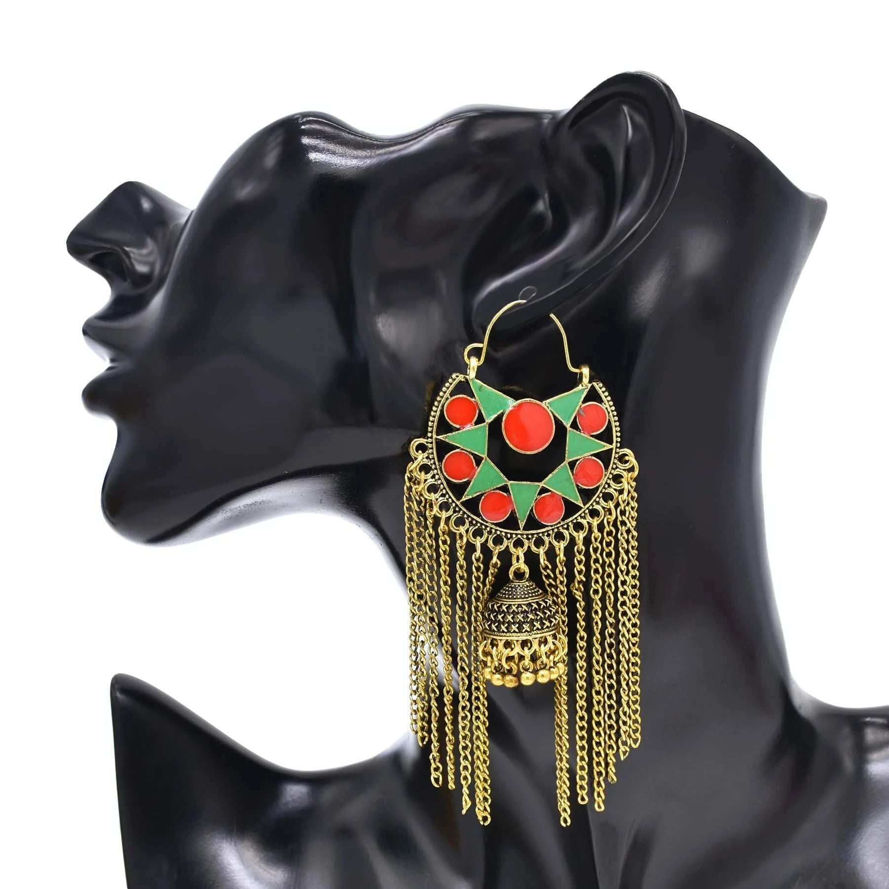 Vintage Golden Bell Pendant Long Chain Tassel Earrings for Women