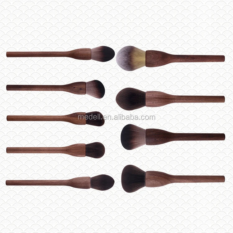 High Quality Professional 9pcs Coffee Wooden Handle Fan Brush EyeShadow Foundation Brush Makeup Brushes Set