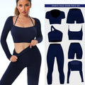 FLW New Arrival 7-Piece Woman's Sportswear Gym Set Seamless Yoga Conjuntos with Solid Pattern Yoga Wear
