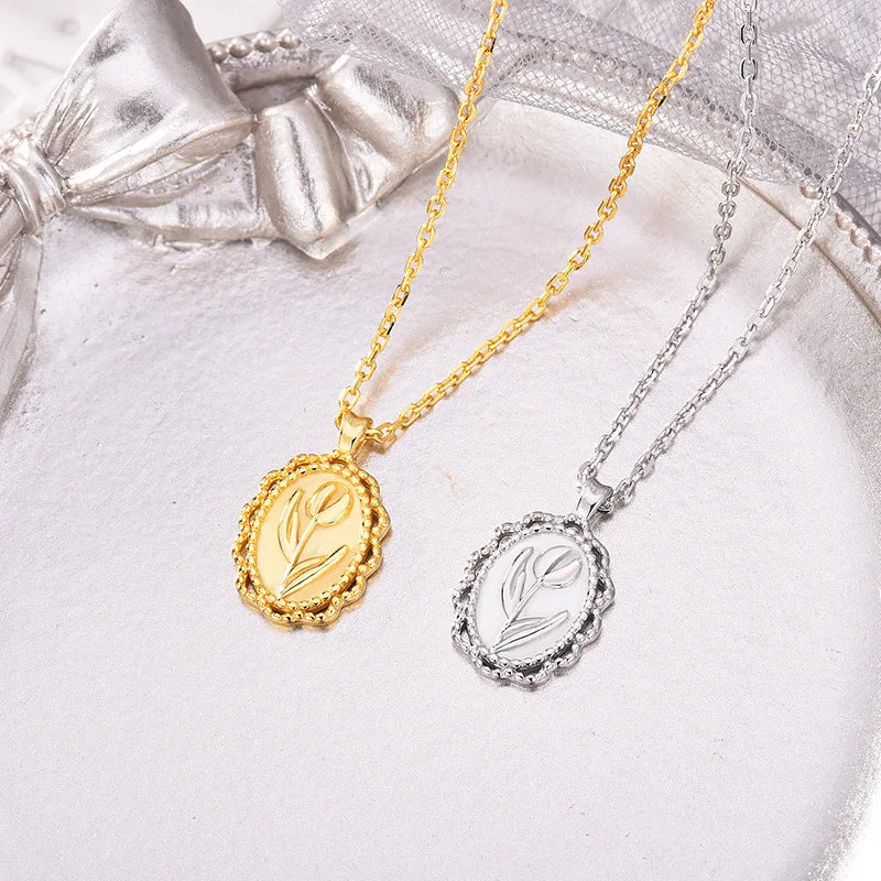 Rose Flower Necklace for Women Sterling Silver Beauty and the Beast Pendant Necklaces Charm Boho Jewelry Valentine's Day Gift