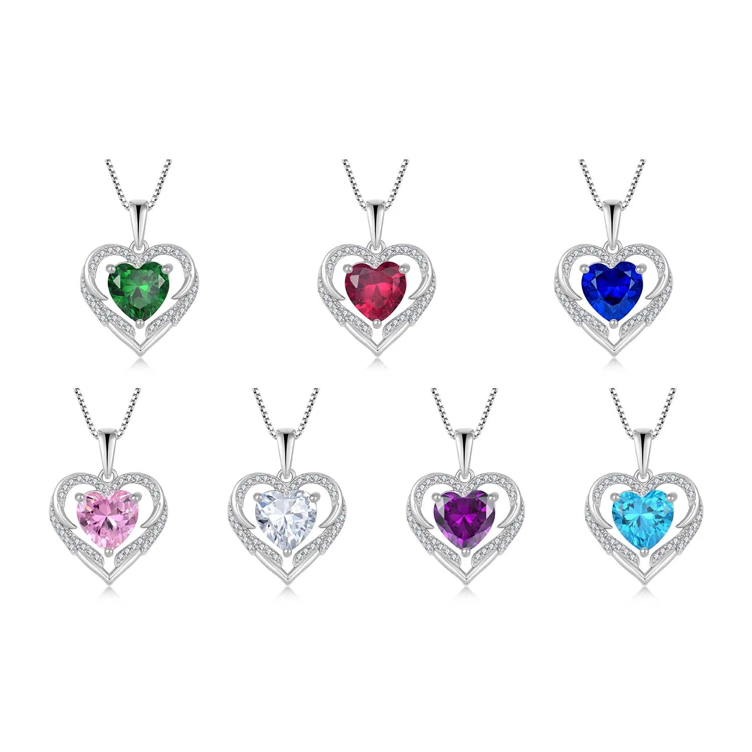 QX CUSTOM OEM Fine Jewelry Dainty 925 Silver Cubic Zircon Pendant Fashion Jewelry Heart Necklaces for Women