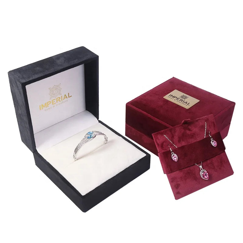 Red Black Antique Luxury Flannel Velvet Handmade Custom Logo Elegant Octagonal Hinge Closure Jewelry Box Necklace Ring Jade