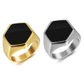 Mens Stainless Steel Gold Silver Elegant Black Square Onyx Gemstone Ring Natural Onyx Stone Jewellery Unique Fashion Boho Ring