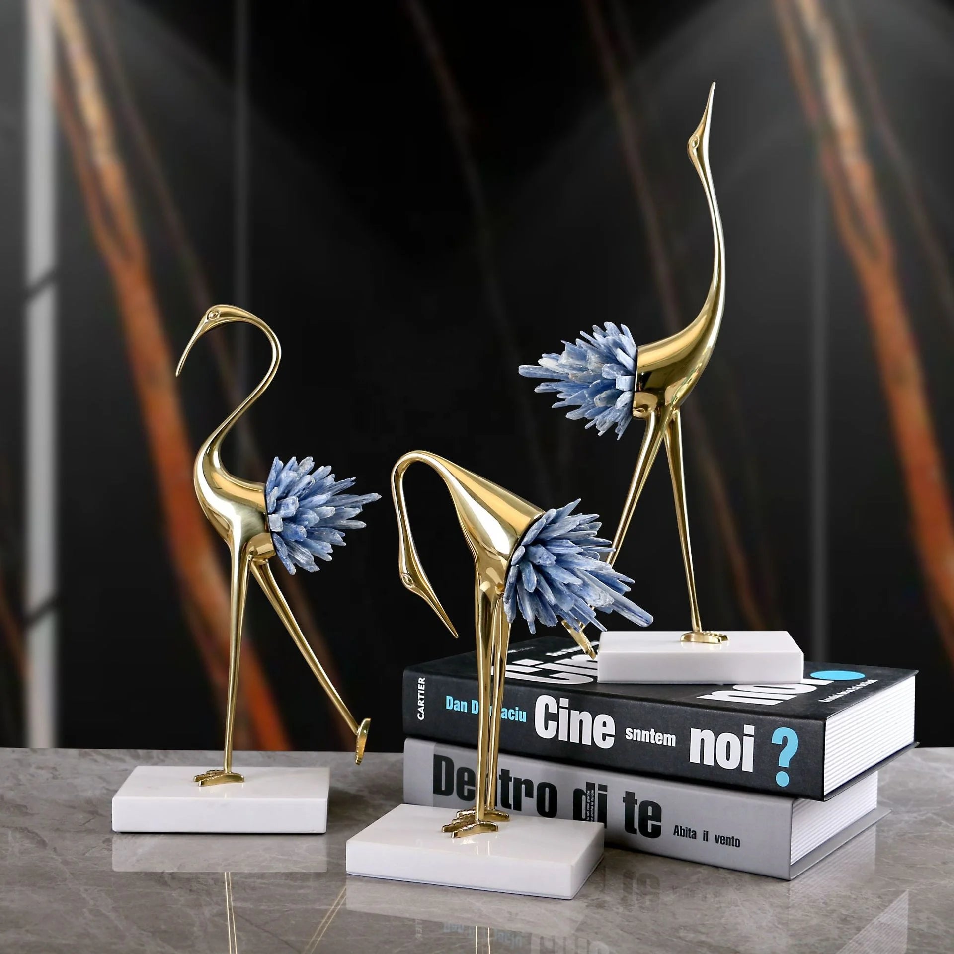 Light Luxury Nordic Metal Pure Copper Swan Ornaments Art Deco Dancing Crystal Cranes Modern Home Decoration