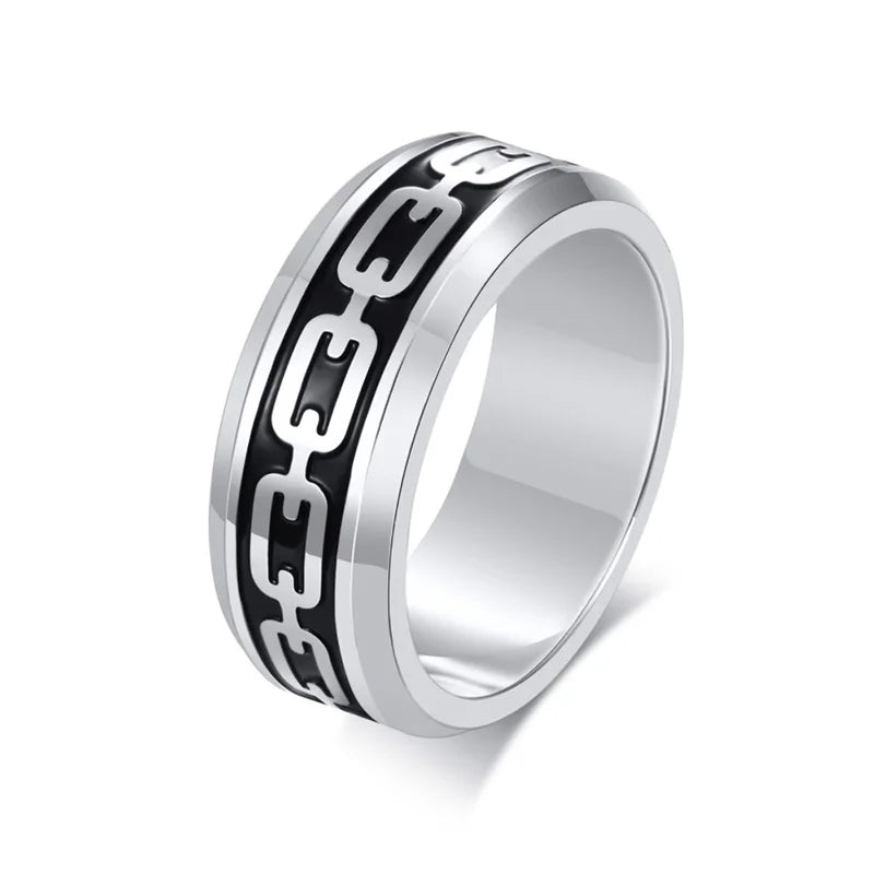 Men's Black Wedding Band - 316L Stainless Steel Ring with Enamel Inlay Modern Gothic Jewelry for Him